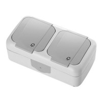 РОЗЕТКА VI-KO PALMIYE СЕРАЯ 2-НАЯ С/З С КРЫШКОЙ НАКЛАДНАЯ IP54 (90555588)